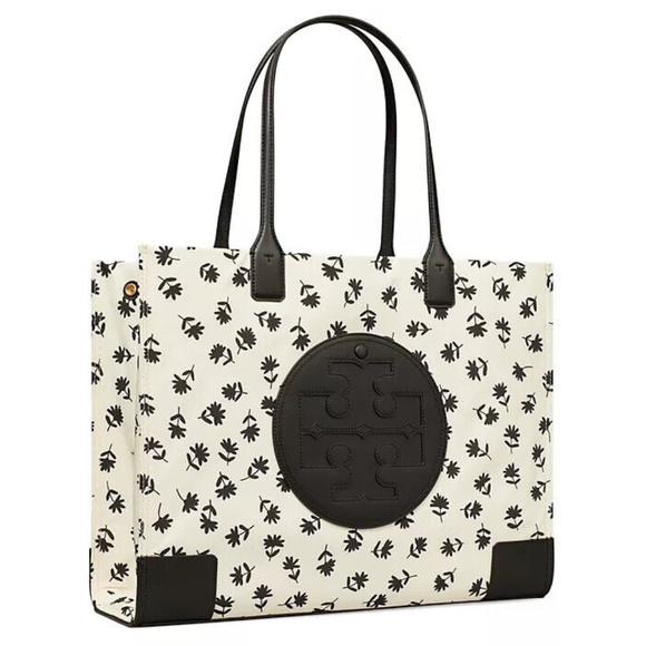 NWT Tory Burch Large Ella Tote Tori Handbag Work Bag Purse Black Scatter Daisy